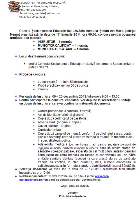 Anunt concurs